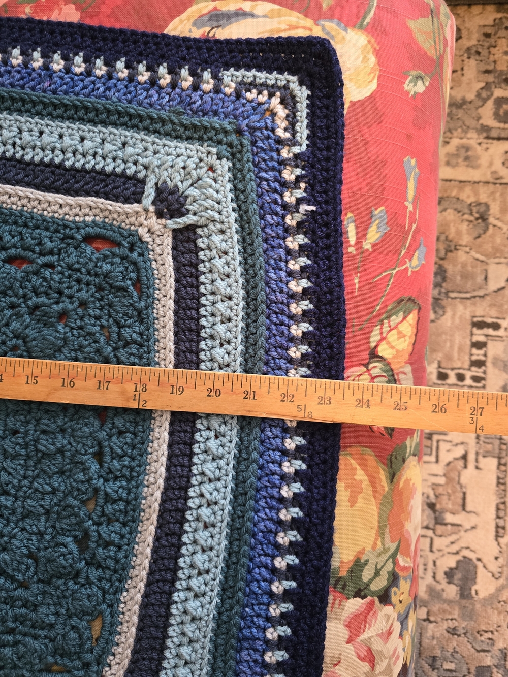 Handmade Crochet Throw Blanket in Blue Tones - Picture 3 of 13